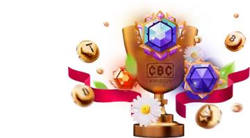 Trophy with CBC logo and gemstones, symbolizing achievements and rewards at CryptoBoss Casino.