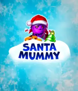  Discover the quirky "Santa Mummy" slot game by Belatra, featuring a Santa-clad mummy decked out in festive holiday attire. This eye-catching image portrays the mummy with a vivid purple hue, wearing a Santa hat, amid snowy blue with frosty snowflakes. The game's title, "Santa Mummy," is boldly written in large, cool blue letters.