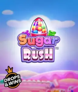 Experience the colorful world of Sugar Rush by Pragmatic Play, showcasing a vibrant candy dispenser on a dreamy candy landscape. This graphic evokes the fun and excitement of the game, adorned with multicolored candies and enticing typography. Great for candy lovers, delivering hours of fun. 